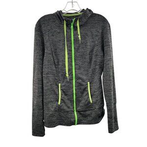 Lukka Women's Full Zip Active Hoodie Gray/Neon Striped Size Medium